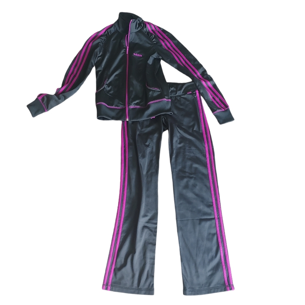 Vintage adidas Black and Purple Track Jacket & Joggers Set